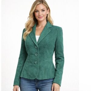 Sport Collection | Green Single Breasted Faux Suede Blazer